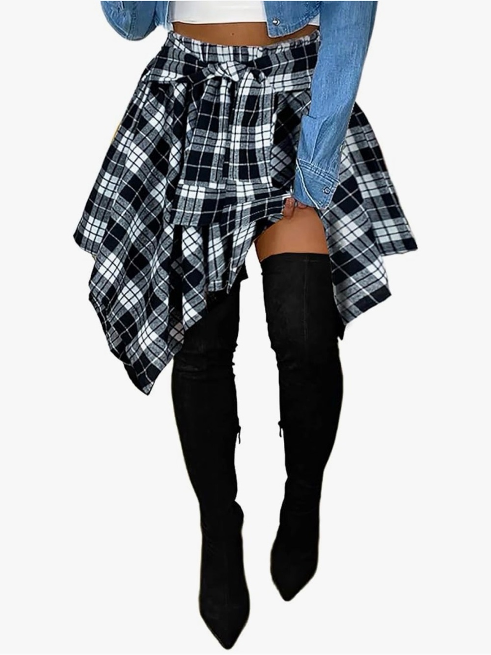 Black & White Plaid Asymmetrical Skirt